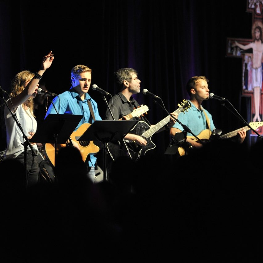 the band during praise and worship at main campus 1, 2015