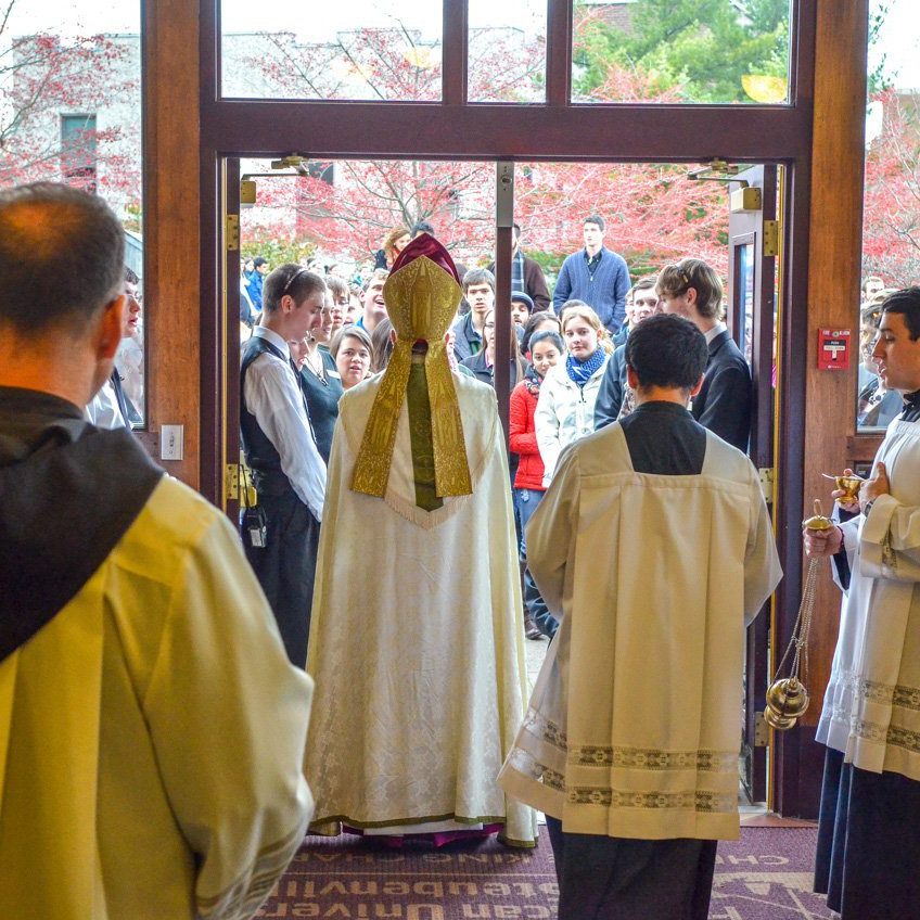 bishop montforton walking outside christ the king chapel