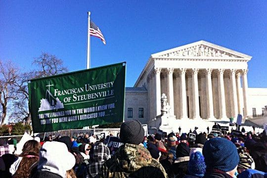 the Franciscan Students at the march for life infront of the courthouse