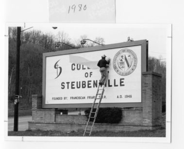 College of Steubenville sign being made
