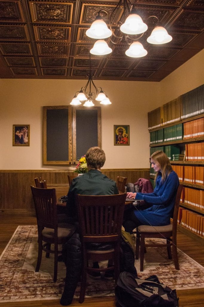 The Totus Tuus Maria Group Study Room is open for all Franciscan University students to reserve for study, meetings, or group events.