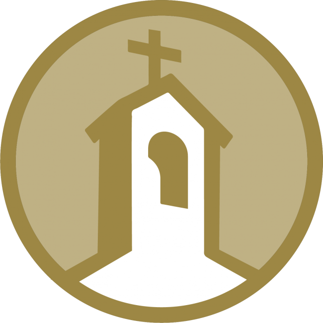 Gold icon of a church steeple.