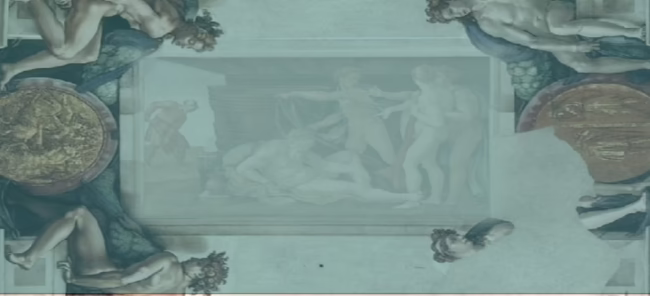 Image with classic religious art in the boarders.