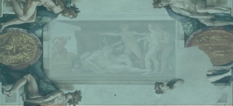 Image with classic religious art in the boarders.