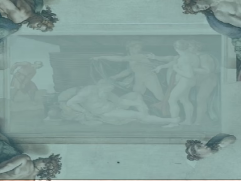 Image with classic religious art in the boarders.