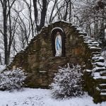 the marian grotto in the snow