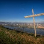 A wooden cross overlooking the city of Steubenville