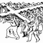 Group carrying cross together drawing