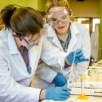 Students working at a science table